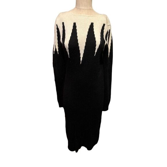 No Brand Dresses & Skirts - Vintage Women’s Black and White Midi Sweater Dress Shoulder Pads Size Small